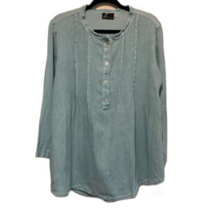 Fenini Light Turquoise Aqua Popever Tunic top linen cotton size large